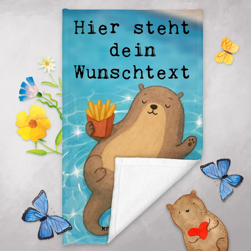 Personalisiertes Gästehandtuch Otter Schwimmbad Pommes Design