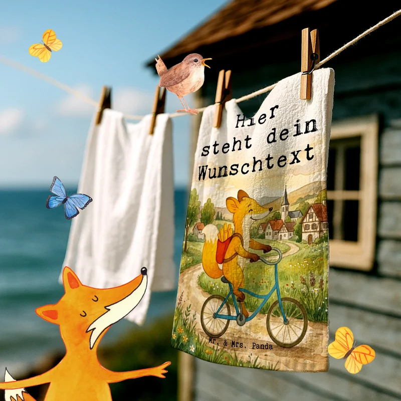 Personalisiertes Gästehandtuch Fuchs Lieferung Pommes Design