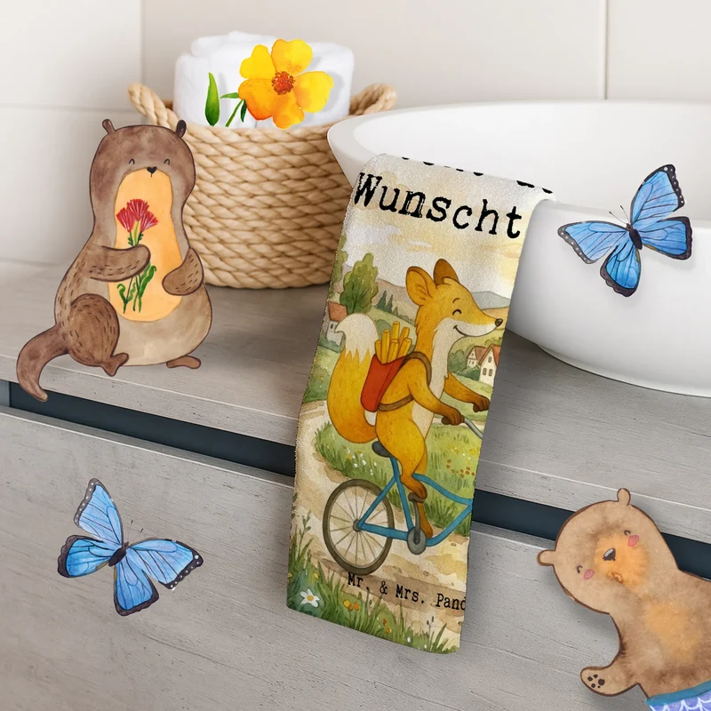 Personalisiertes Gästehandtuch Fuchs Lieferung Pommes Design