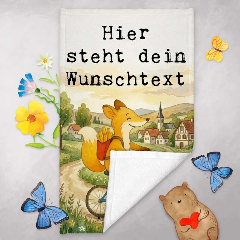 Personalisiertes Gästehandtuch Fuchs Lieferung Pommes Design