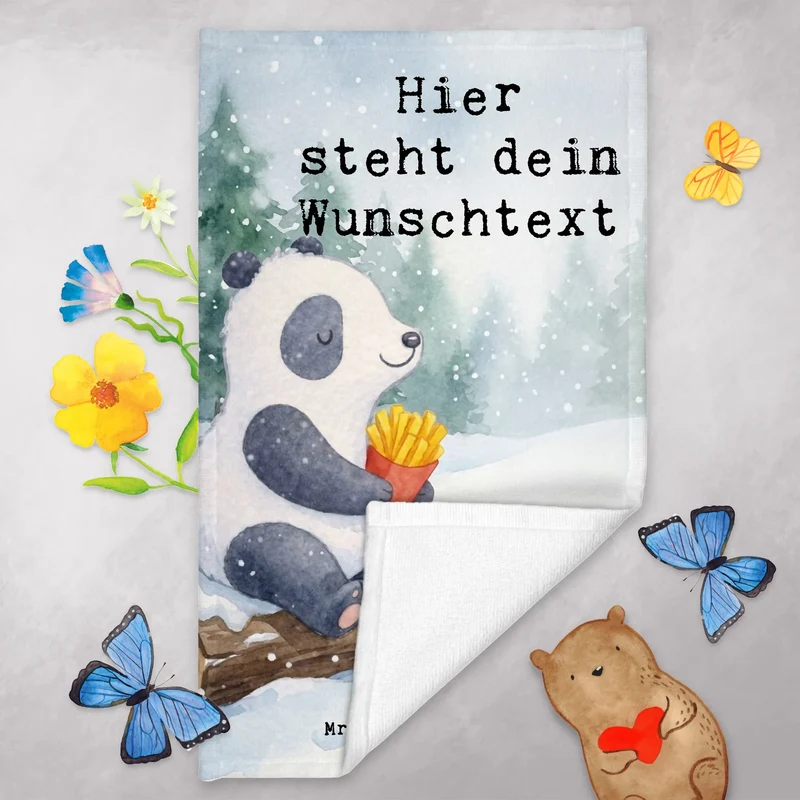 Personalisiertes Gästehandtuch Panda Winter Pommes Design