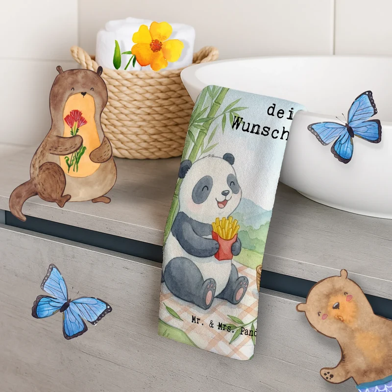 Personalisiertes Gästehandtuch Panda beflügelt Pommes Design