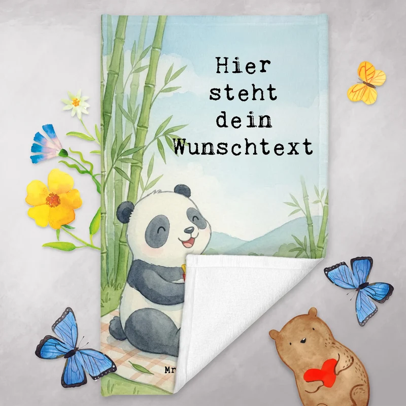 Personalisiertes Gästehandtuch Panda beflügelt Pommes Design