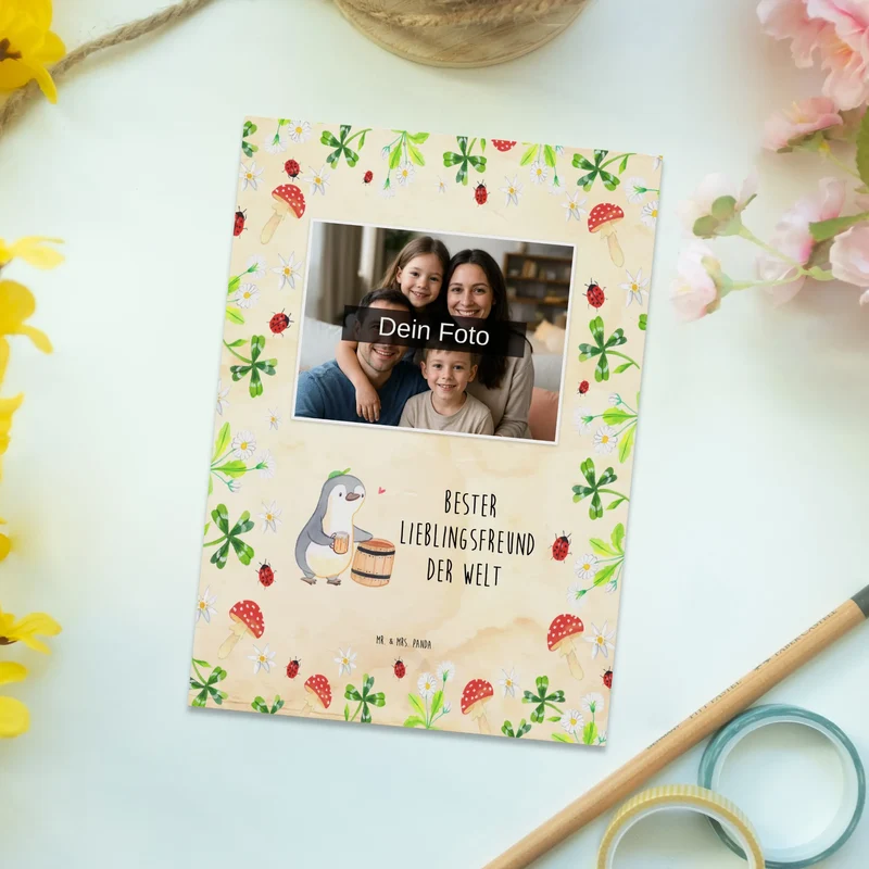 Personalisierte Foto Postkarte Pinguin Bester Lieblingsfreund der Welt