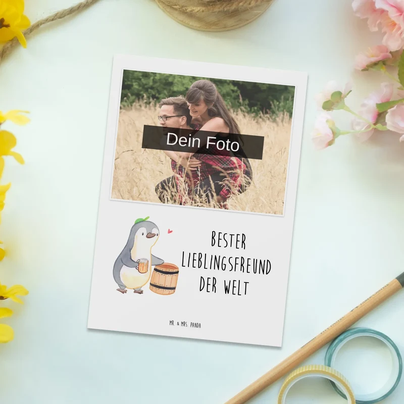 Personalisierte Foto Postkarte Pinguin Bester Lieblingsfreund der Welt
