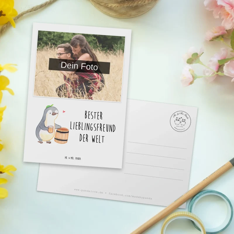 Personalisierte Foto Postkarte Pinguin Bester Lieblingsfreund der Welt