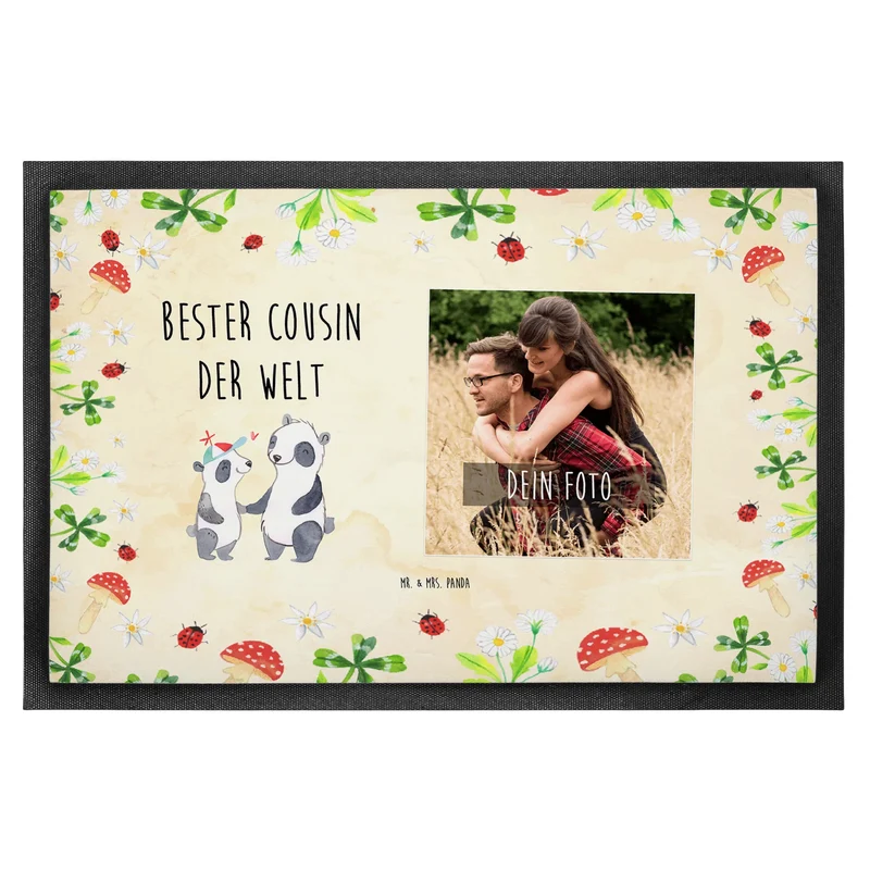 Personalisierte Foto Fußmatte Panda Bester Cousin der Welt