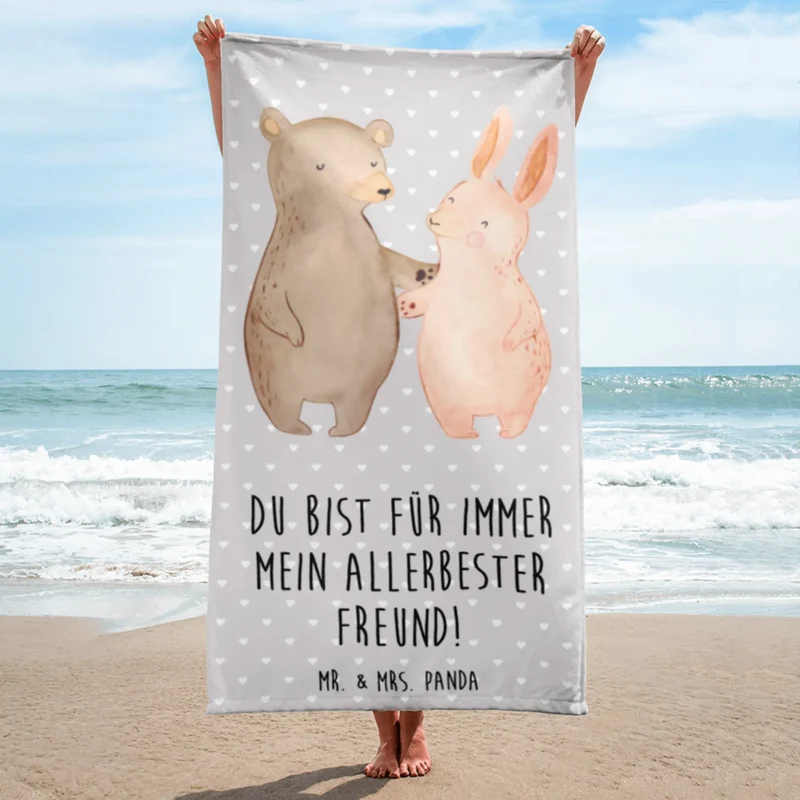 XL Badehandtuch Bär und Hase Umarmen