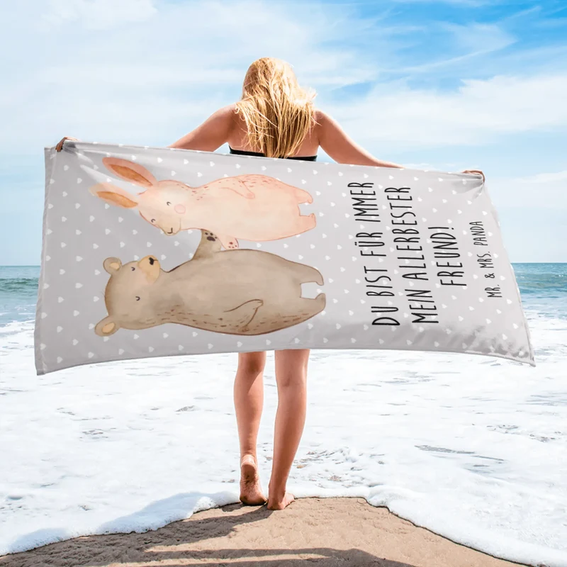 XL Badehandtuch Bär und Hase Umarmen