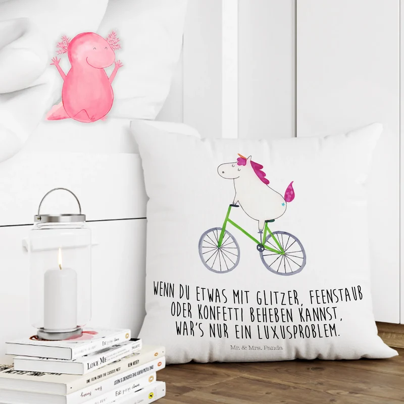 40x40 Kissen Einhorn Radfahrer