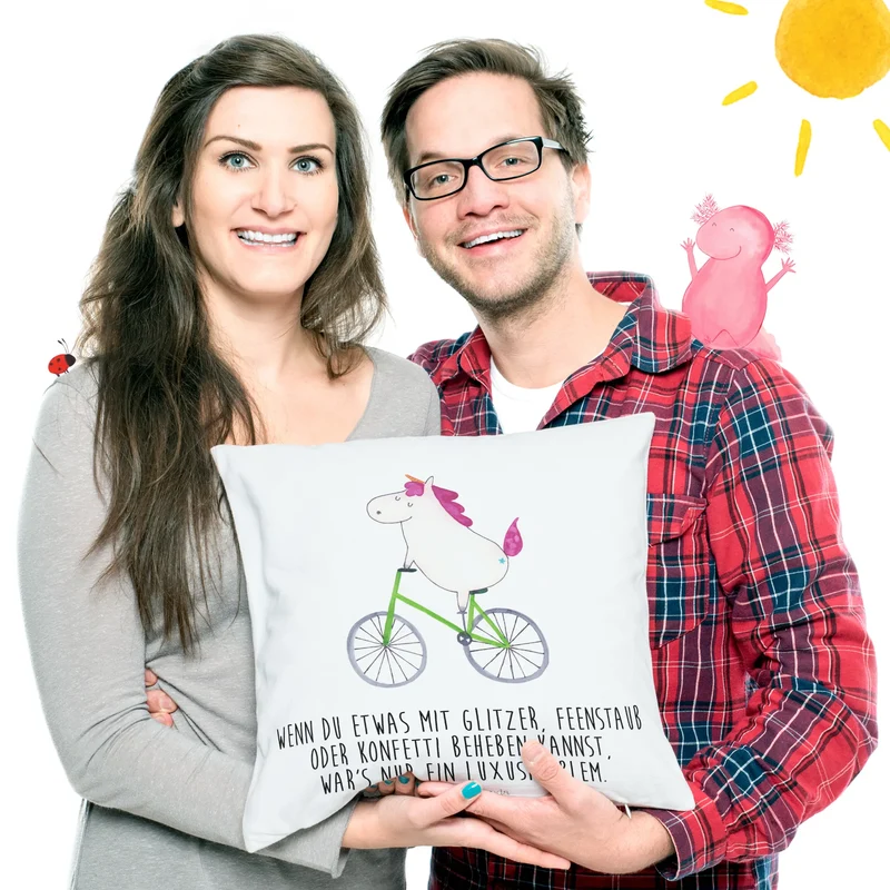 40x40 Kissen Einhorn Radfahrer