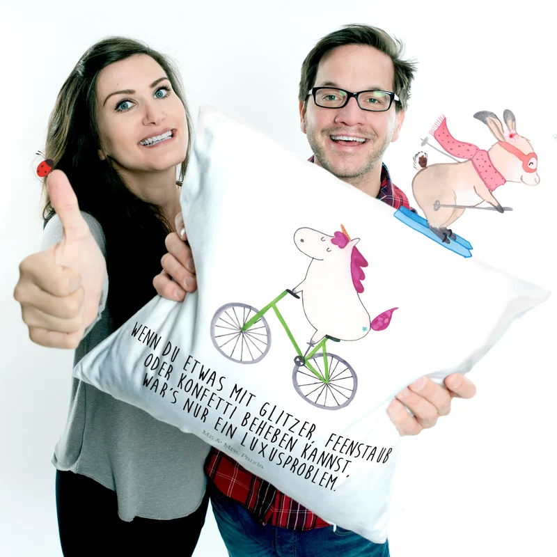 40x40 Kissen Einhorn Radfahrer