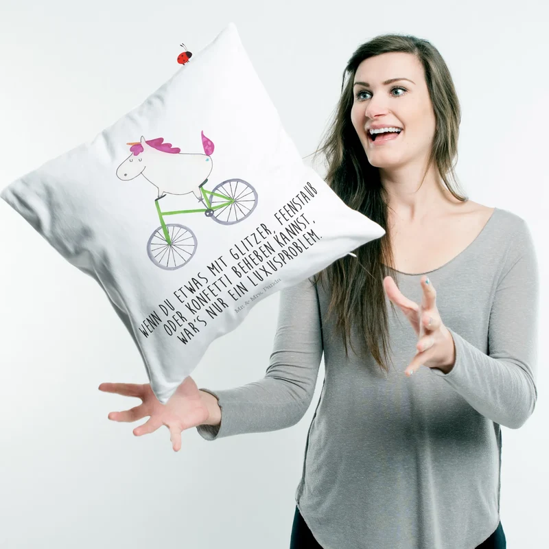 40x40 Kissen Einhorn Radfahrer