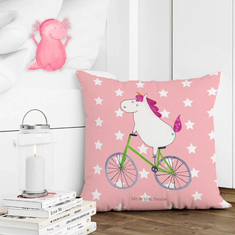 40x40 Kissen Einhorn Radfahrer