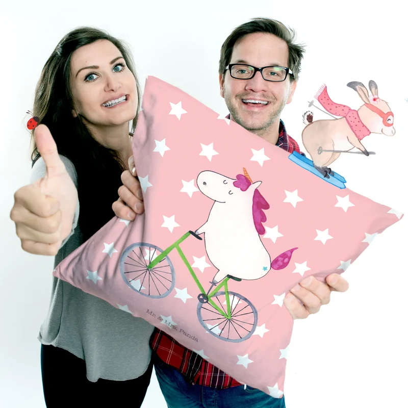 40x40 Kissen Einhorn Radfahrer