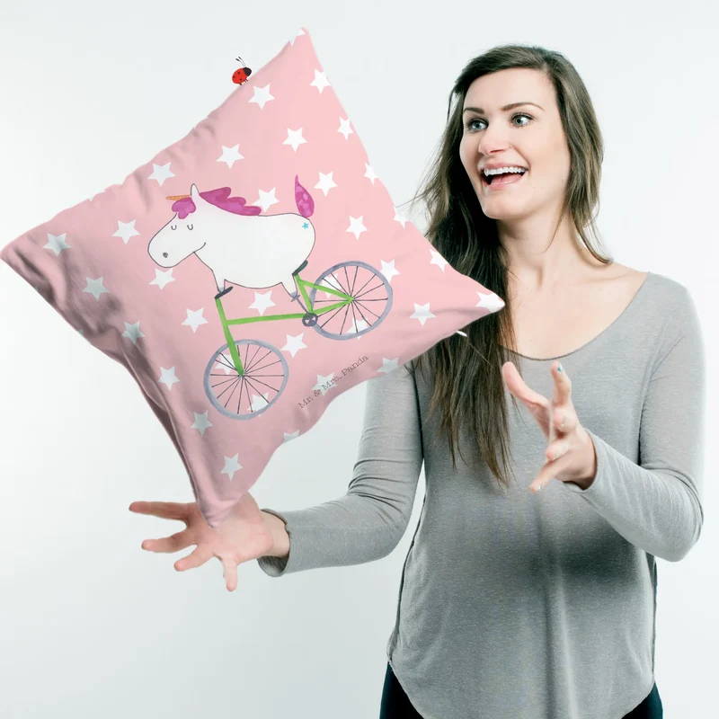 40x40 Kissen Einhorn Radfahrer