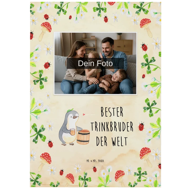Personalisierte Foto Postkarte Pinguin Bester Trinkbruder der Welt