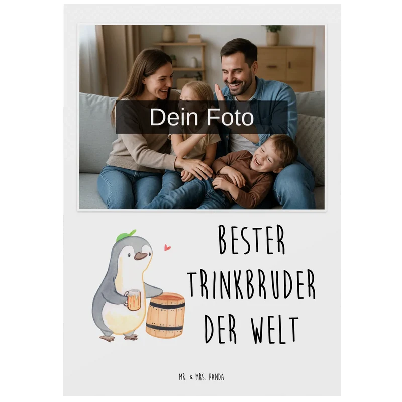 Personalisierte Foto Postkarte Pinguin Bester Trinkbruder der Welt