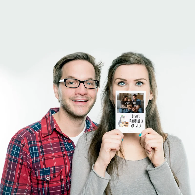 Personalisierte Foto Postkarte Pinguin Bester Trinkbruder der Welt