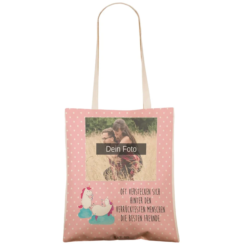 Personalisierte Foto Einkaufstasche Einhorn Sekt