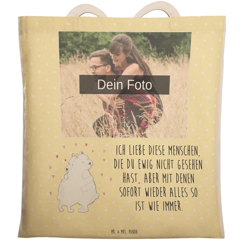 Personalisierte Foto Einkaufstasche Eisbär Umarmen