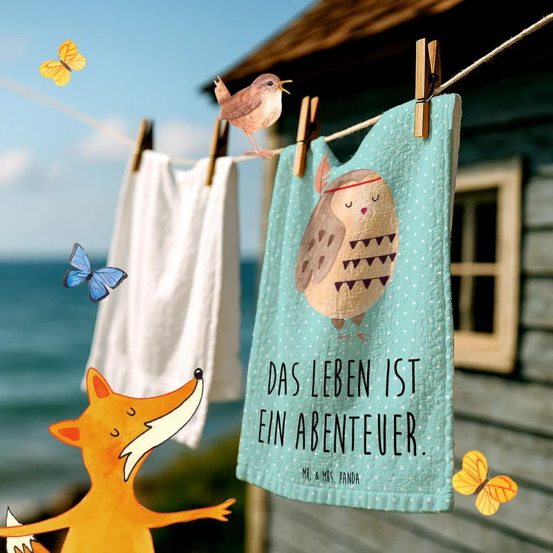 Gästehandtuch Eule Federschmuck