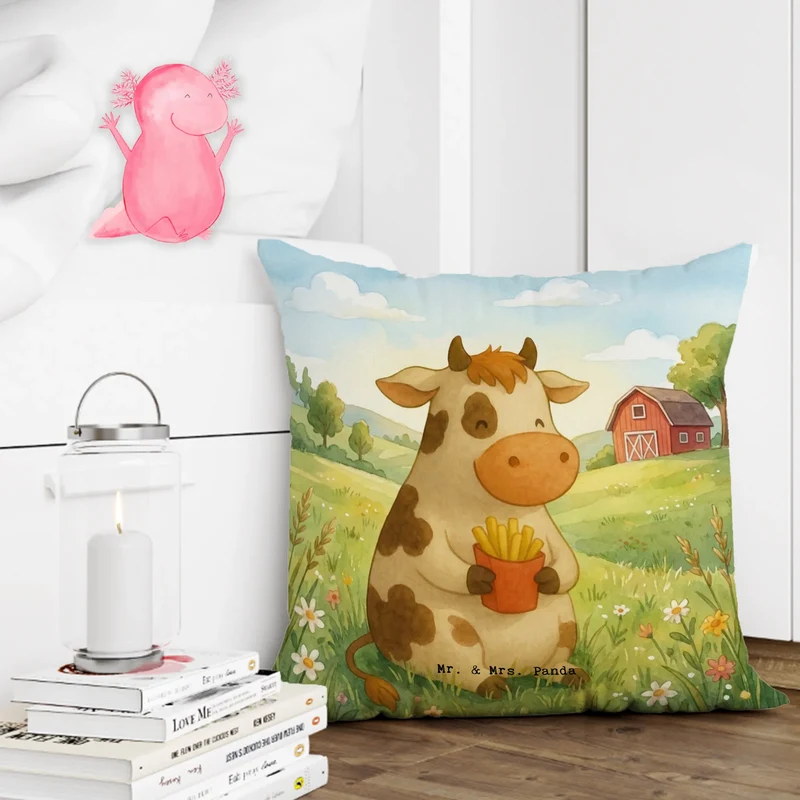 40x40 Kissen Kuh Pommes Design