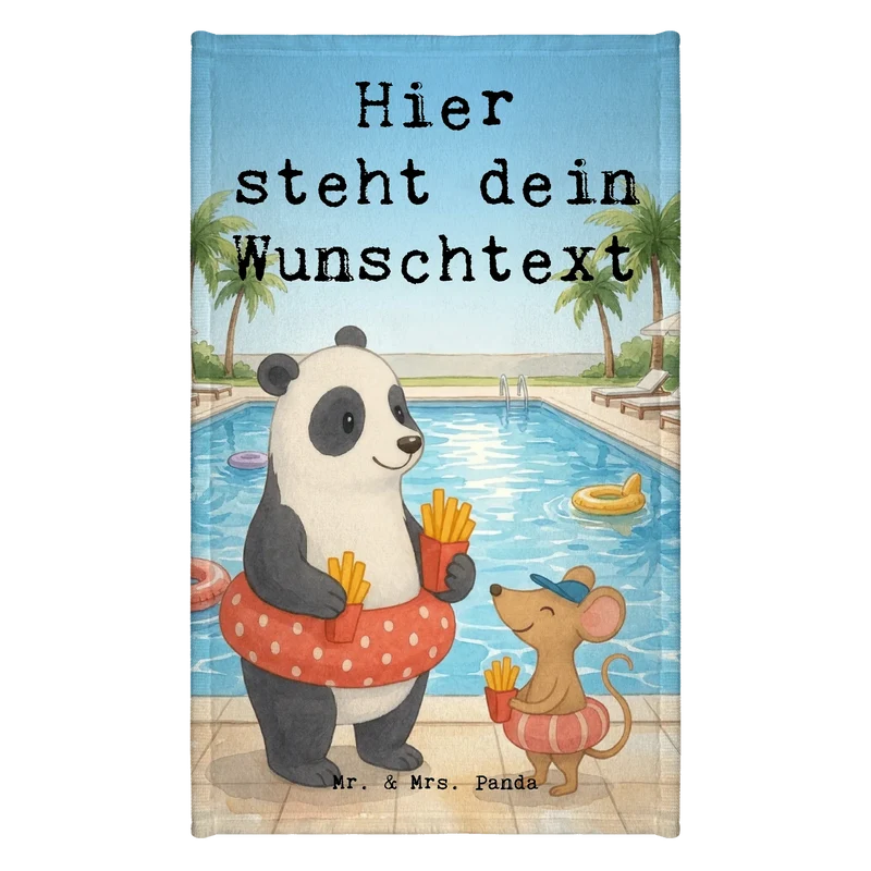 Personalisiertes Gästehandtuch Panda Schwimmbad Pommes Design