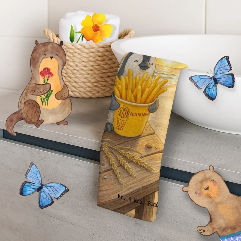 Gästehandtuch Pinguin Pommes Eimer Design