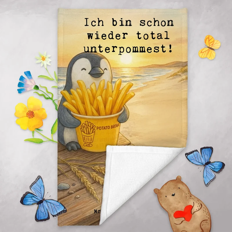 Gästehandtuch Pinguin Pommes Eimer Design
