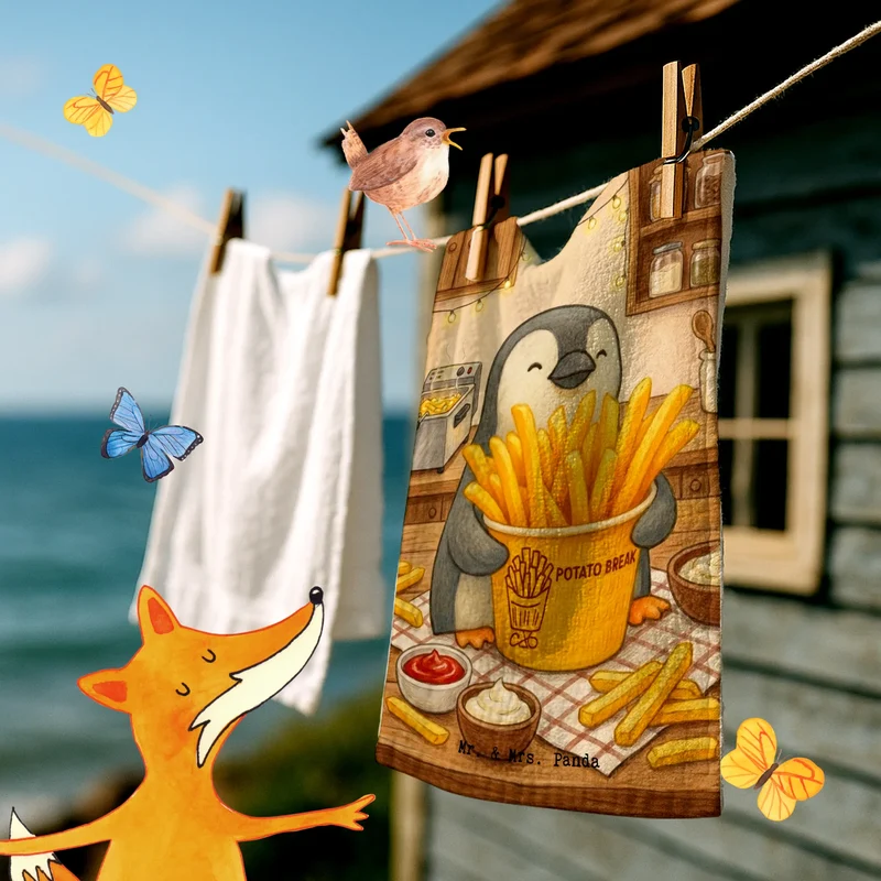 Gästehandtuch Pinguin Pommes Eimer Design