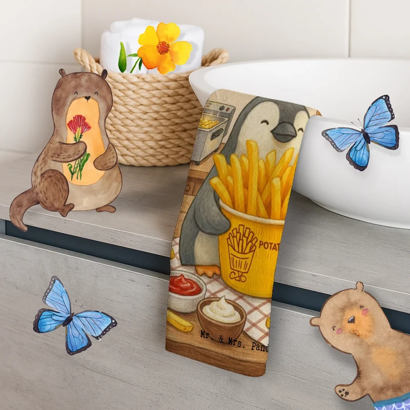 Gästehandtuch Pinguin Pommes Eimer Design