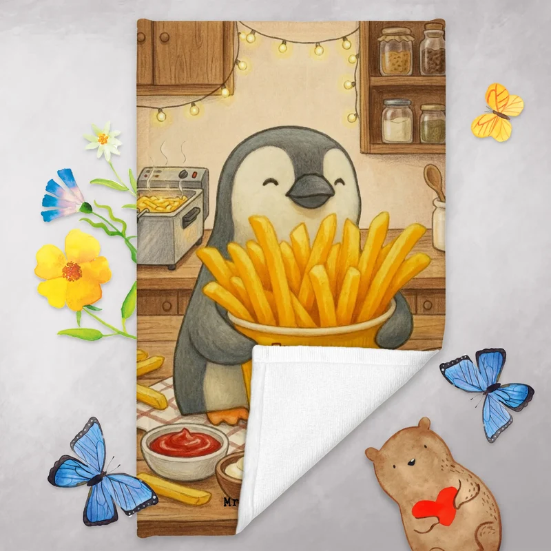 Gästehandtuch Pinguin Pommes Eimer Design