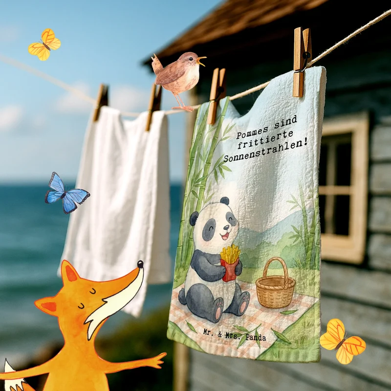 Gästehandtuch Panda beflügelt Pommes Design