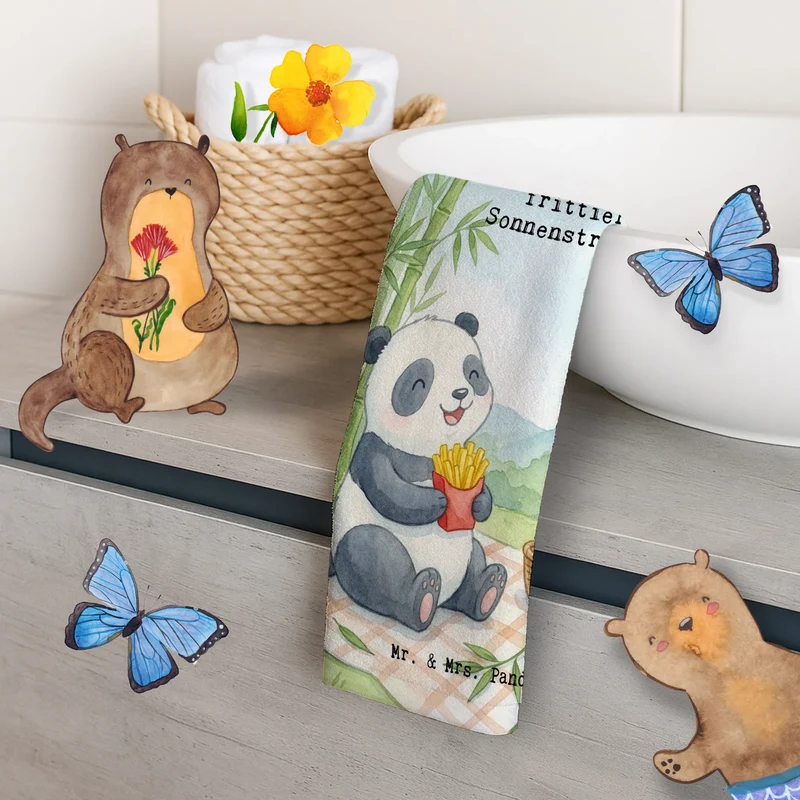 Gästehandtuch Panda beflügelt Pommes Design
