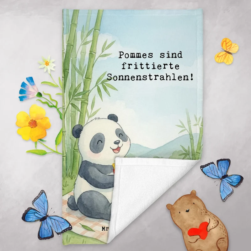 Gästehandtuch Panda beflügelt Pommes Design