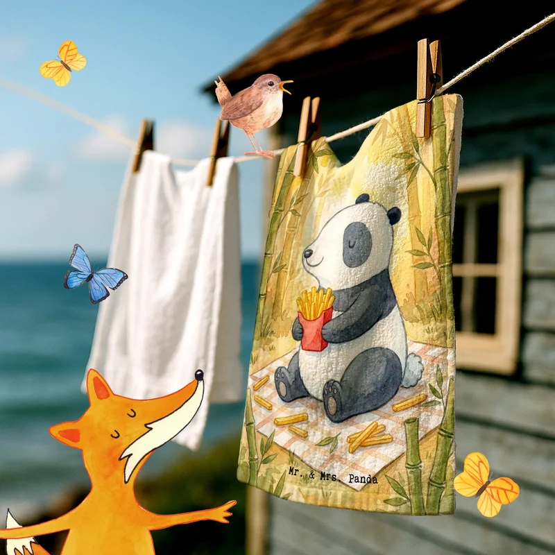 Gästehandtuch Panda beflügelt Pommes Design