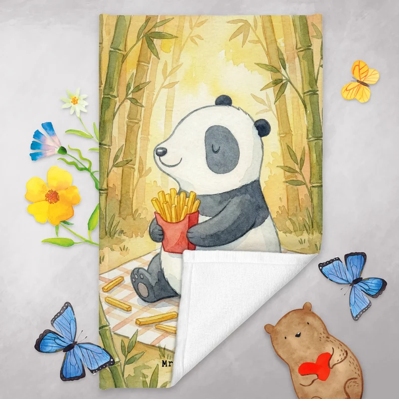 Gästehandtuch Panda beflügelt Pommes Design