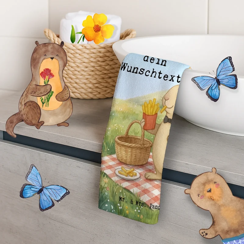 Personalisiertes Gästehandtuch Hase Pommes Design