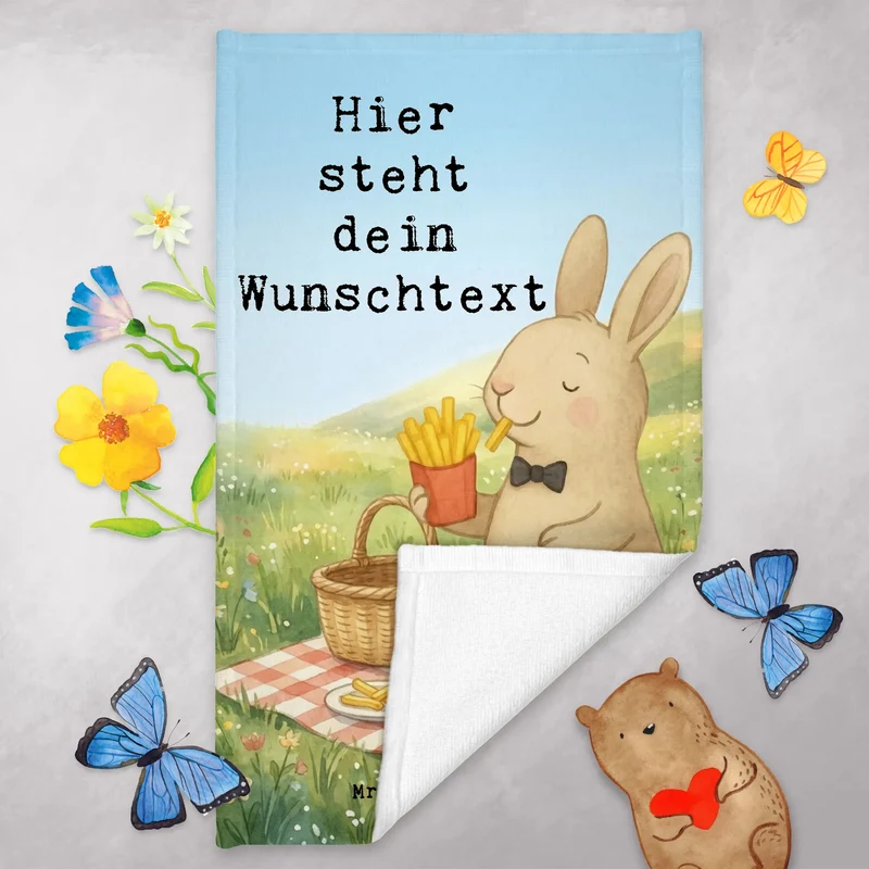 Personalisiertes Gästehandtuch Hase Pommes Design