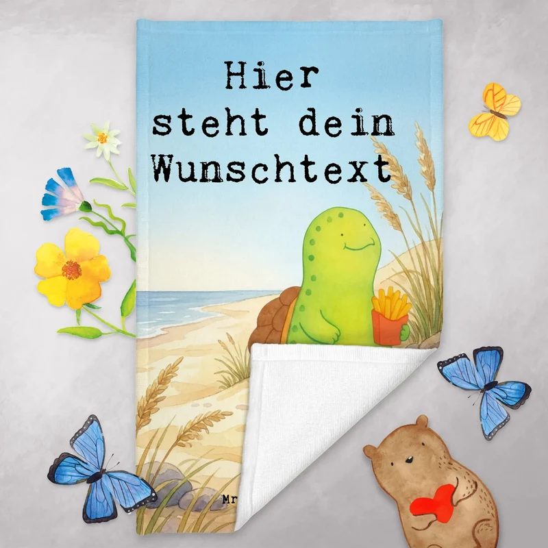 Personalisiertes Gästehandtuch Schildkröte Pommes Design