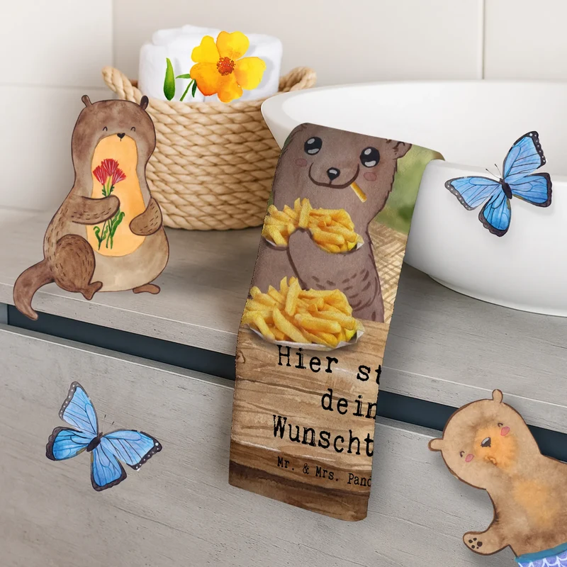 Personalisiertes Gästehandtuch Bär Pommes verliebt Design