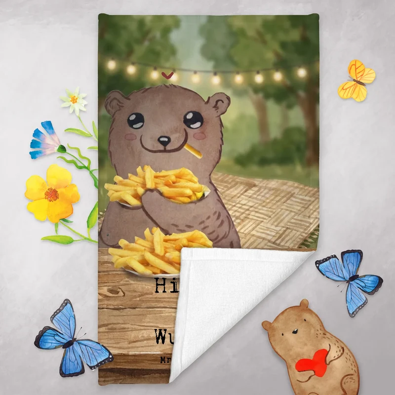 Personalisiertes Gästehandtuch Bär Pommes verliebt Design