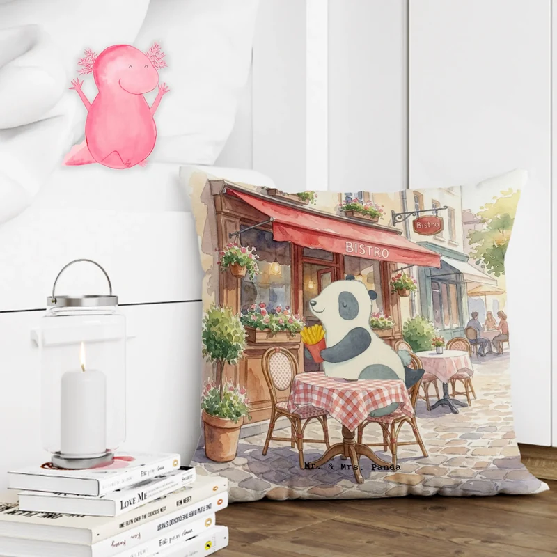 40x40 Kissen Panda beflügelt Pommes Design