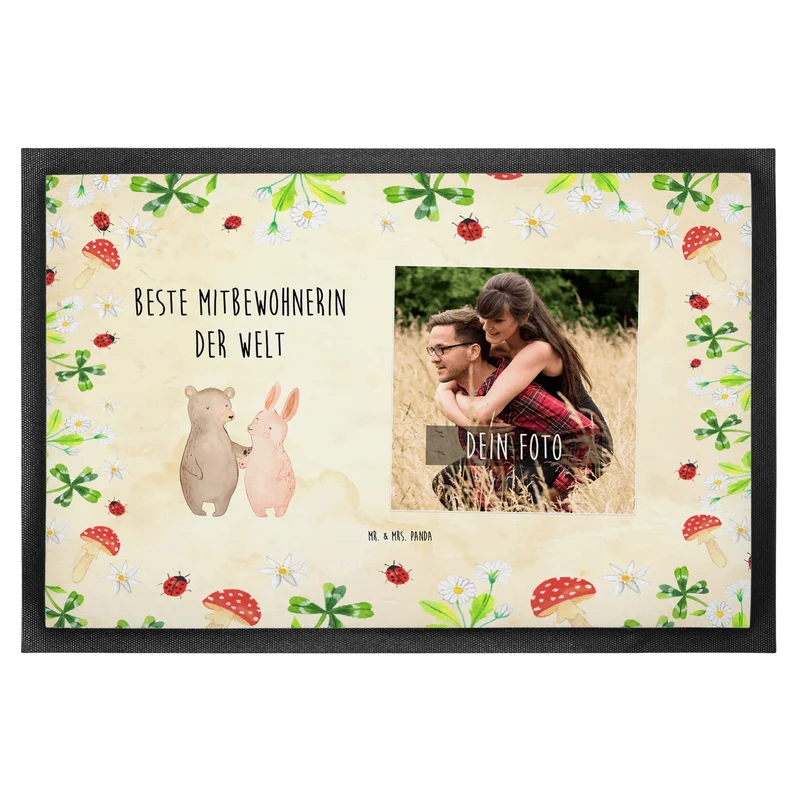 Personalisierte Foto Fußmatte Hase Beste Mitbewohnerin der Welt