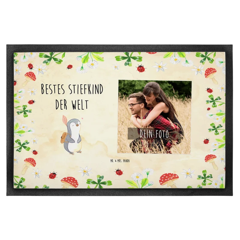 Personalisierte Foto Fußmatte Pinguin Bestes Stiefkind der Welt