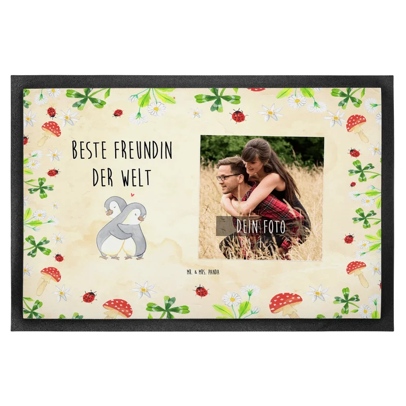 Personalisierte Foto Fußmatte Pinguin Beste Freundin der Welt