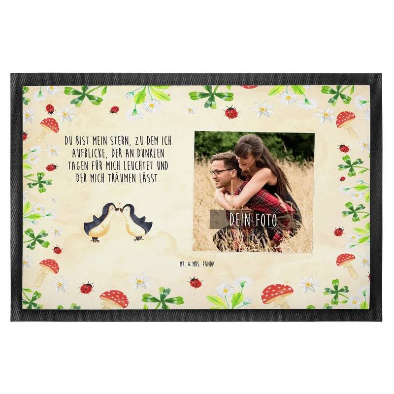 Personalisierte Foto Fußmatte Pinguin Liebe