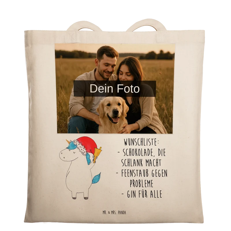 Personalisierte Foto Tragetasche Einhorn Weihnachtsmann