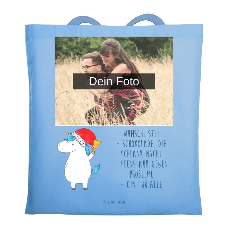 Personalisierte Foto Tragetasche Einhorn Weihnachtsmann